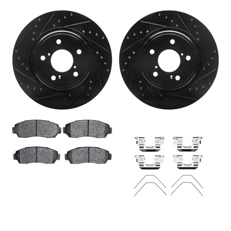 Dynamic Friction Co 8312-59087, Rotors-Drilled, Slotted-BLK w/ 3000 Series Ceramic Brake Pads incl. Hardware, Zinc Coat 8312-59087